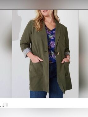 NWT, J. Jill Soft Long straight cut Blazer in beautiful olive Green, XS